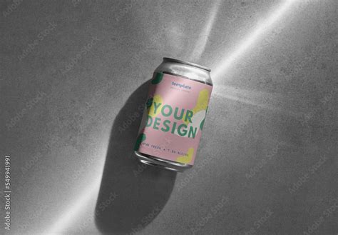 Beer Can Label Mockup On a Concrete Background Stock Template | Adobe Stock