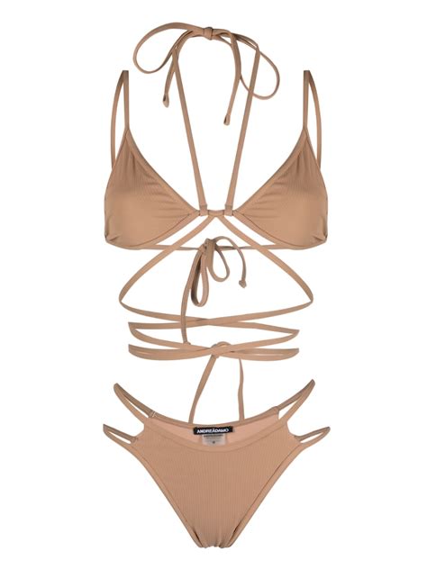 ANDREĀDAMO strap detail Ribbed Bikini Neutrals FARFETCH