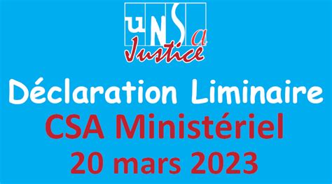 D Claration Liminaire Csa Minist Riel Du Mars Unsa Justice