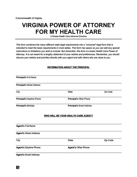 Free Printable Medical Power Of Attorney Form Virginia Printable Word