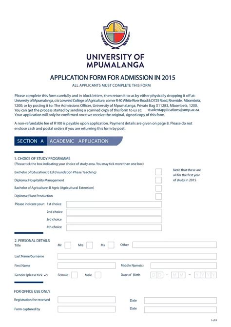 University Of Mpumalanga Online Application PDF Form FormsPal