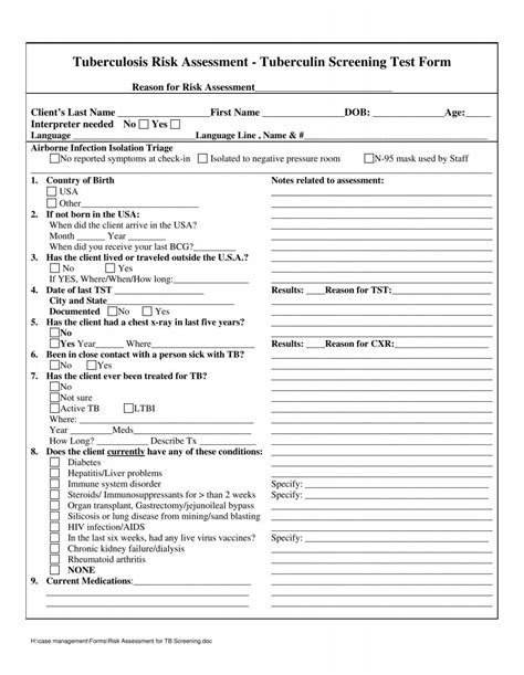 Risk Assessment For Tb Screening