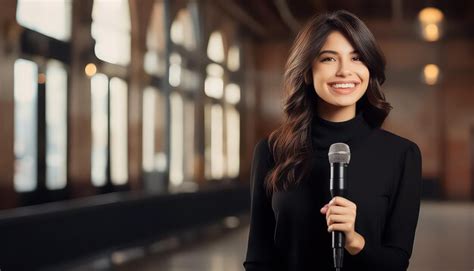 Premium Photo Young Woman With Microphone Speaker Presenter At Event