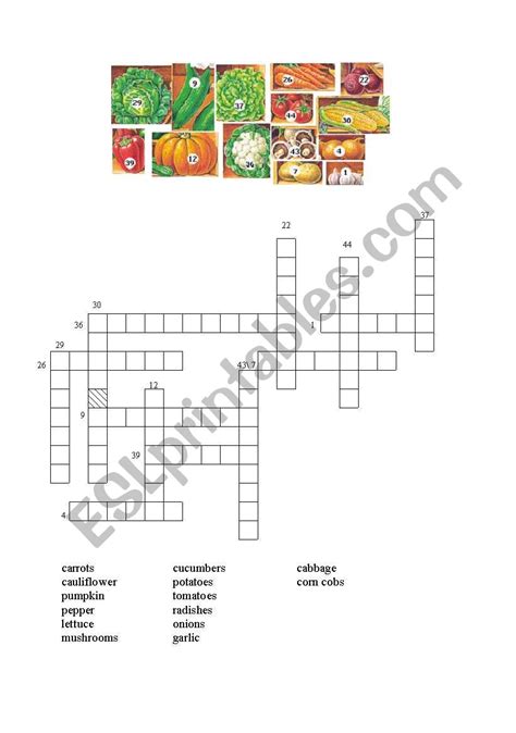 English Worksheets Vegetable Crossword