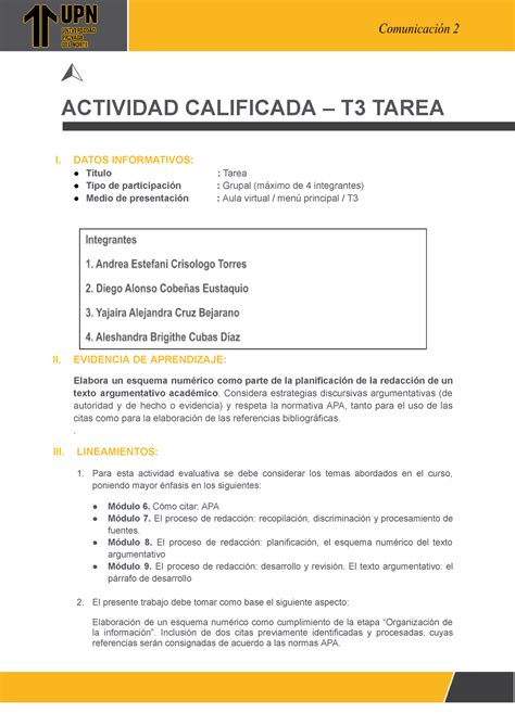 T Comunicaci N Grupo Actividad Calificada T Tarea I Datos