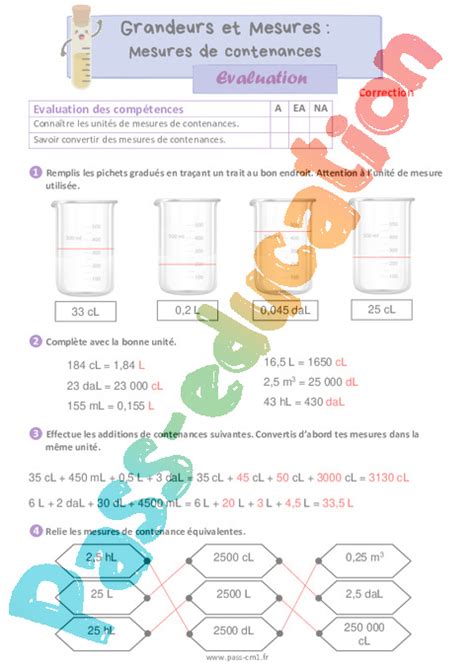 Mesures De Contenances Valuation De Grandeurs Et Mesures Eme