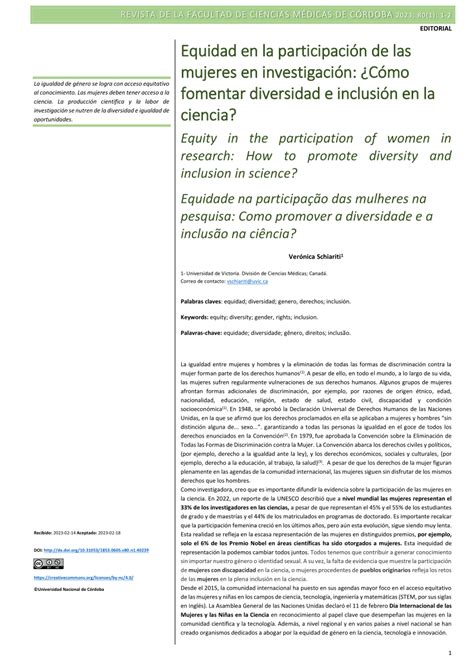 Pdf Equidad En La Participaci N De Las Mujeres En Investigaci N