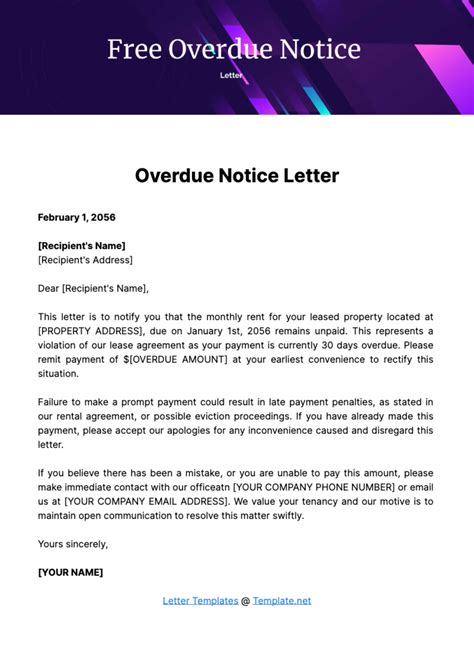 Free Overdue Notice Letter Template to Edit Online