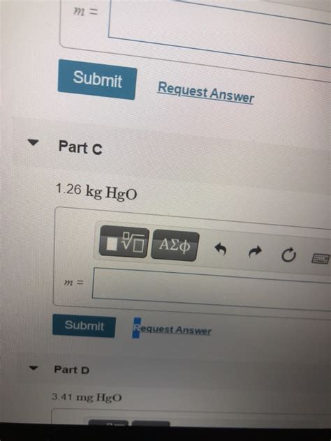 Solved Submit Request Answer Part C 1 26 kg HgO ΨΗ ΑΣΦ Chegg