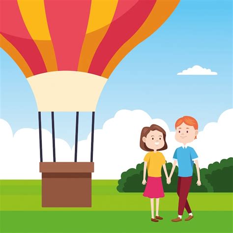 Premium Vector Hot Air Balloon And Happy Couple