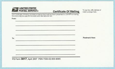 Certificate Of Mailing Form 3817