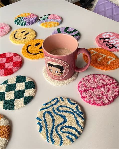 Punch Needle Coaster 5 Drink Coaster Handmade Etsy