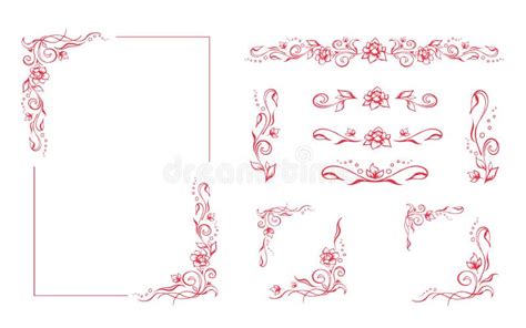 Rectangular Floral Frame Rose Border Template With Flourishes In Two