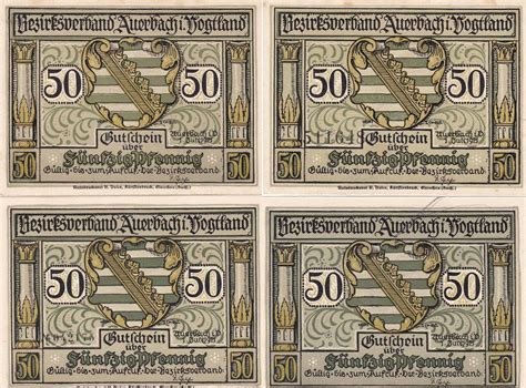 2x 50 Pfennig 1 7 1921 Zwei Notgeldscheine Aus Auerbach IV MA Shops