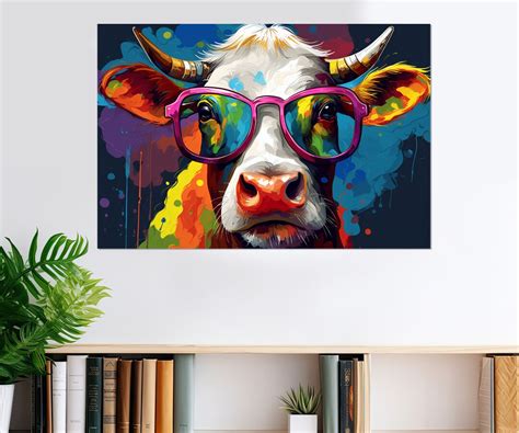 Cow in Glasses Abstract Painting Canvas Print, Kids Room Decor, Nursery ...