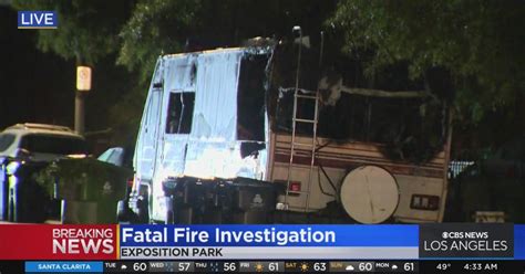 Man Found Dead In Burned Rv In Exposition Park Homicide Suspect Sought