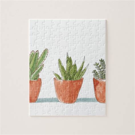 Watercolour Succulent Cactus Plant Jigsaw Puzzle Zazzle