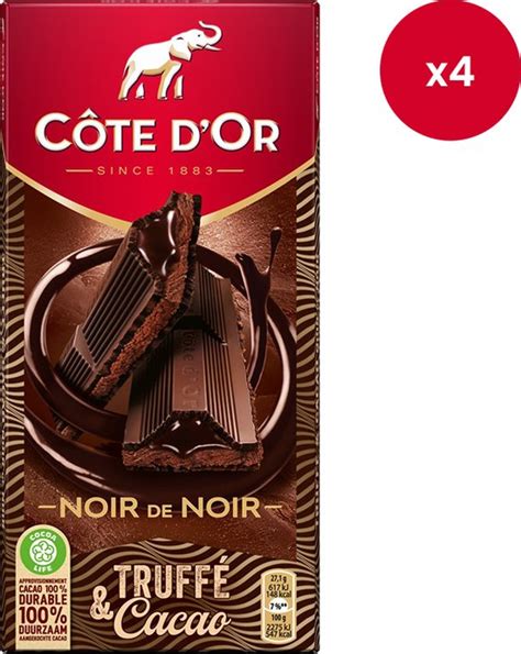 Côte d Or chocoladetablet puur Praliné Truffé Cacao 190g x 4 bol