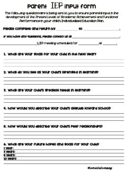 Parent Guardian IEP Input Google Form Special Education DISTANCE