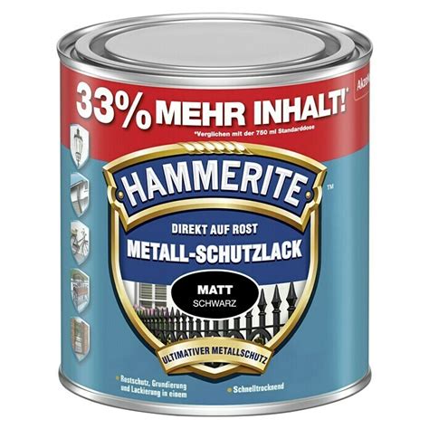 Hammerite Metall Schutzlack Schwarz 1 l Matt Lösemittelhaltig