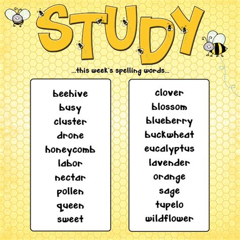 Spelling Bee Words Printable