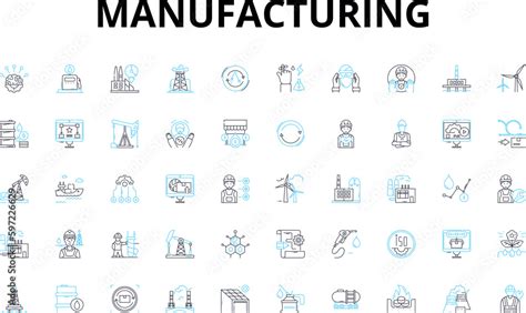 Manufacturing linear icons set. Production, Assembly, Fabrication ...