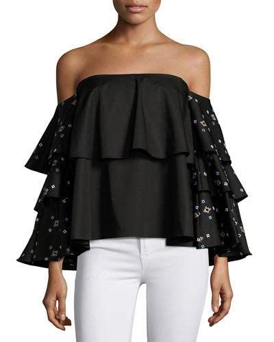 Caroline Constas Carmen Ruffle Off The Shoulder Top Black Multi