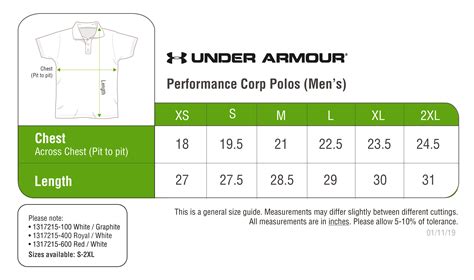 Underarmour Size Chart Pe