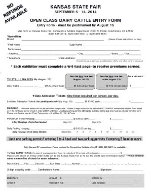 Fillable Online OPEN CLASS DAIRY CATTLE ENTRY FORM Fax Email Print