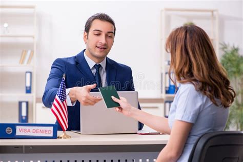 Young Woman Visiting American Embassy for Visa Stock Photo - Image of ...