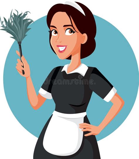 Hotel Maid With Feather Duster Vector Cartoon Illustration Stock Vector