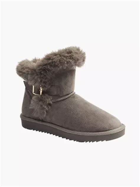 Graceland Grey Suede Faux Fur Top Lined Buckle Ankle Boot In Grey