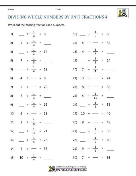 Dividing Whole Numbers By Fractions Using Models Worksheets