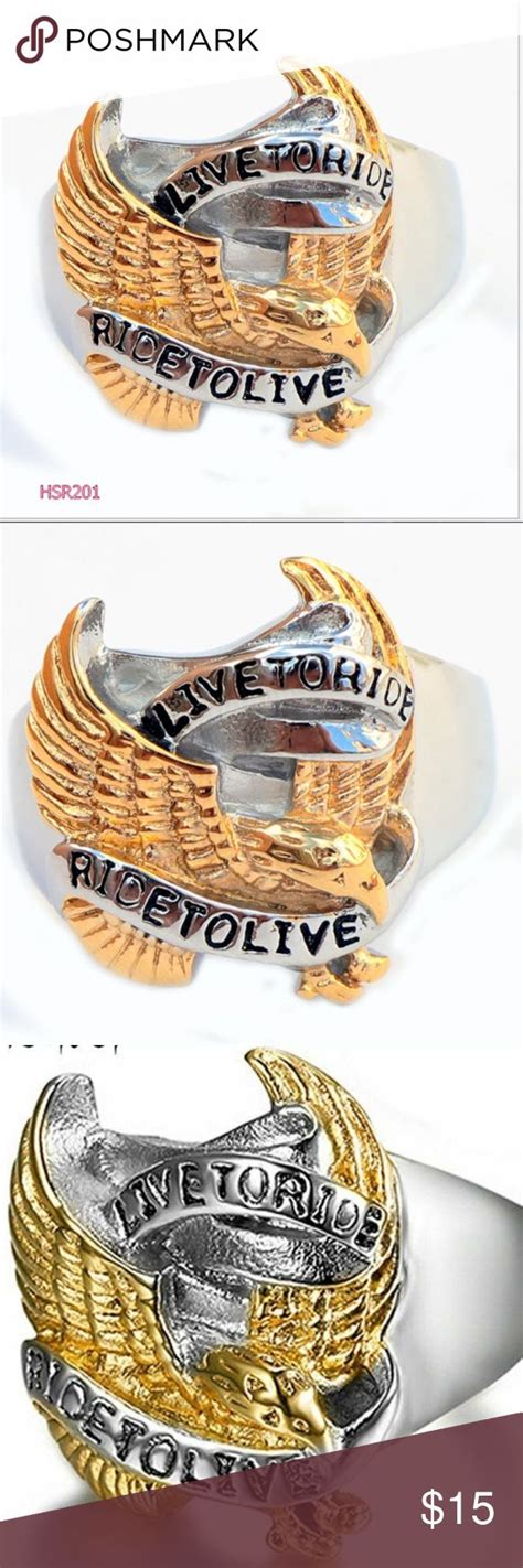 Motorcycle Biker Live To Ride Gold Eagle Ring Harley Davidson Jewelry