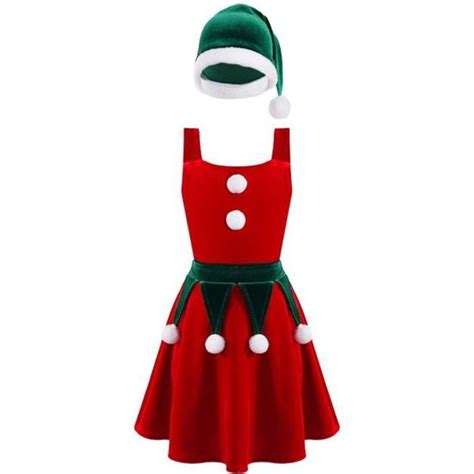 Freebily Enfant Fille Robe De Noël Costume Lutin Elfe Du Père Noël Robe