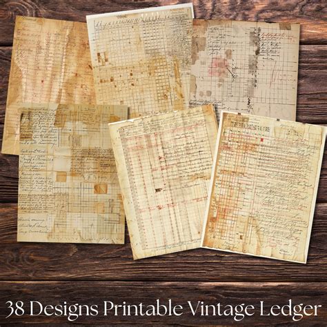 Vintage Ledger Junk Journal Pages Distressed Digital Printable