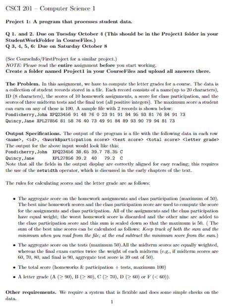 CSCI 201 Computer Science 1 Project 1 A Program Chegg