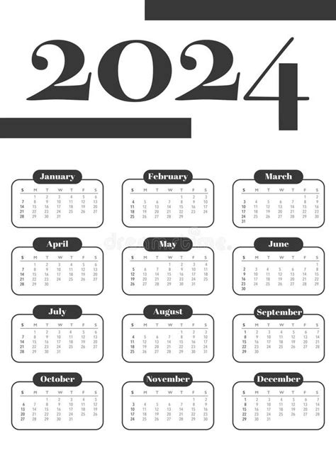 Monthly 2024 Year Calendar Template Wall Calendar In A Minimalist