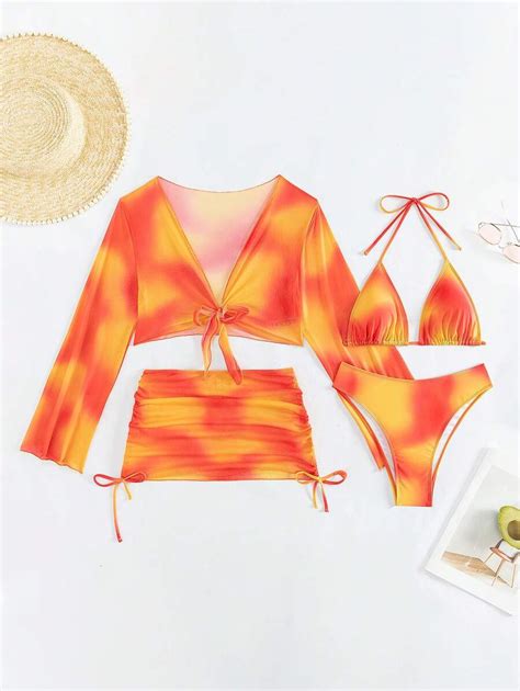 SHEIN Swim Vcay Conjunto De Bikini Con Nudos Delanteros Y Estampado De