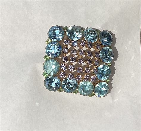 Signed Made In Austria Vintage Brooch Pin Blue Green Gem