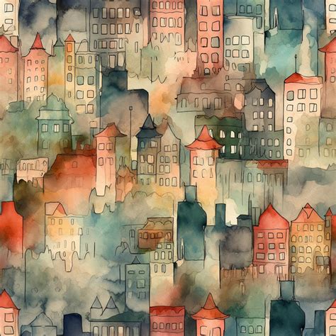 Premium Photo | A watercolor painting of a cityscape with a cityscape.