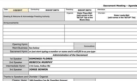 Lds Sacrament Meeting Program Template Meeting Notes Template