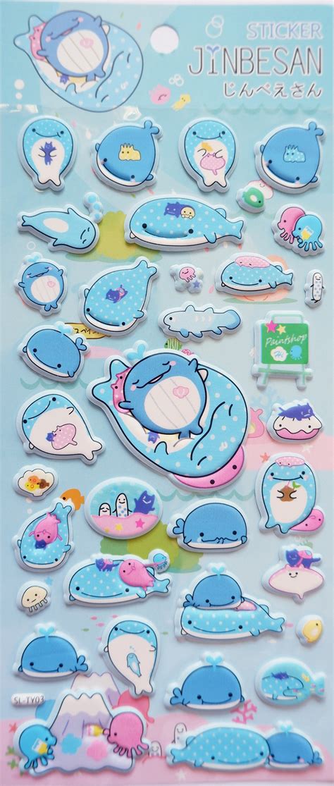 Jinbesan Stickers Jinbe San Whale Stickers Kawaii Stickers | Etsy