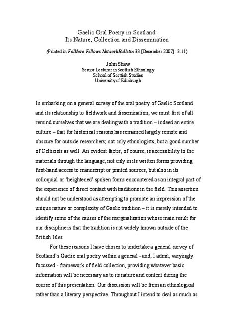 (PDF) Gaelic Oral Poetry in Scotland: Its Nature, Collection and ...