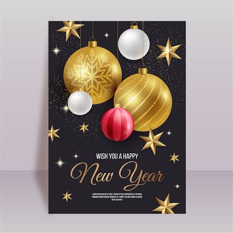 Free Vector Realistic New Year Greeting Card Template