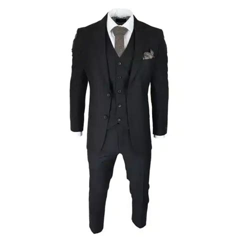 Mens Classic Black 3 Piece Suit Slim Fit Vintage Retro 2 Button Smart