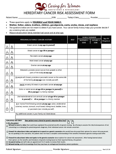 Fillable Online Hereditary Cancer Risk Assessment Form Form Fax Email