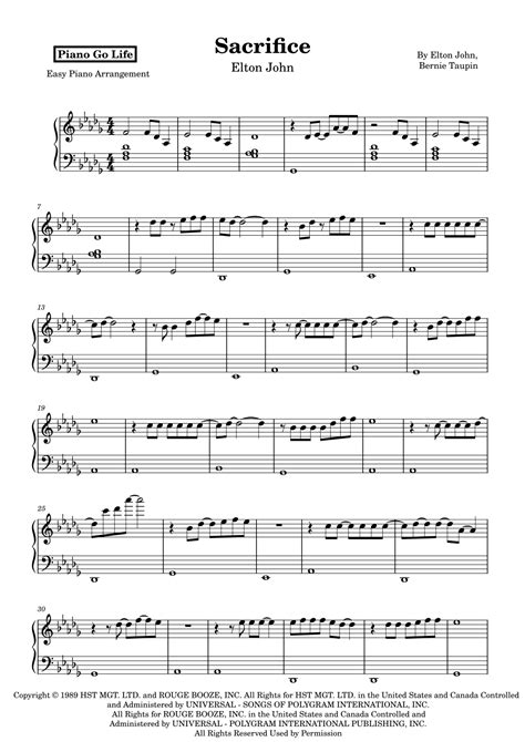 Sacrifice Arr Piano Go Life By Elton John Sheet Music For Easy Piano