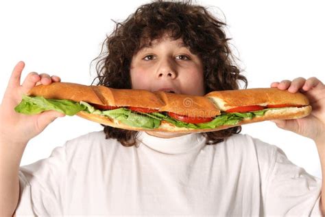 Boy Eating Large Sandwich Stock Image Image Of Pleasure 4695579