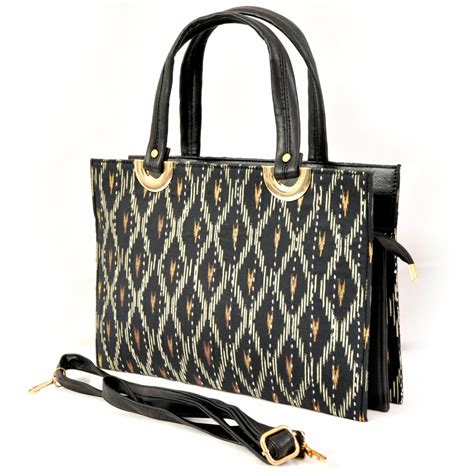 Ikat Handbag In Black And Gold Saffron Cult